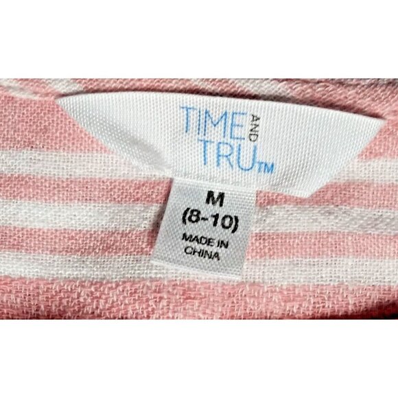 Time & Tru Women's M (8-10) Tank Top Pink Striped Linen Blend V Neck beautiful - Picture 10 of 13
